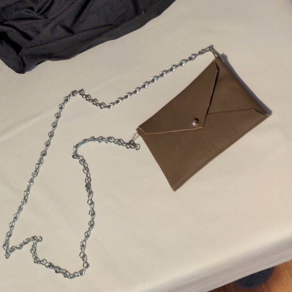 Handmade Genuine Leather Envelope Pouch Brown With Removable 32" Chain